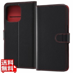 iPhone 13 Pro 手帳 シンプル マグネット/ブラック/レッド 写真1