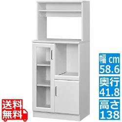 レンジ台 食器棚 白井産業 キッチン収納 スライド棚 コンセント付 シンプル 一人暮らし ホワイト 白 幅58.6 高さ138.0 奥行41.8cm BRM-1460SLWH ベアルモ 写真1