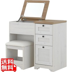 ドレッサーデスク おしゃれ コンセント ANRI アンリ ドレッサー 白 収納 ドレッサーチェア 化粧台 コンパクト 鏡台 スツール コスメ収納 可愛い 北歐 AN70-80D 写真1