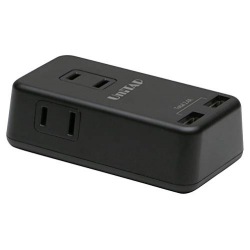 プリンストン コンパクトUSB2ポート給電機能付マルチタップ (ブラック) 写真1