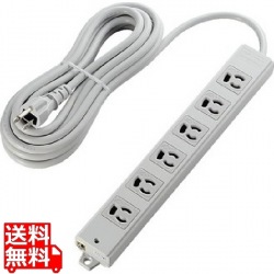 工事・物件に最適な3ピン 熱に強い 抜け止め マグネット付 電源タップ 6個口 5m ホワイト白 写真1