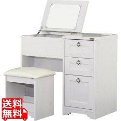 ドレッサーデスク おしゃれ コンセント ANRI アンリ ドレッサー 白 収納 ドレッサーチェア 化粧台 コンパクト 鏡台 スツール コスメ収納 可愛い 北歐 AN70-80D 写真1