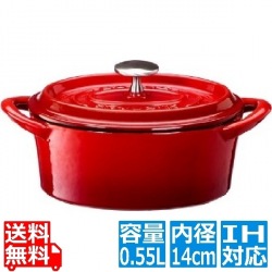 ボン・ボネール ココットオーバル 14cm レッド※ IH (100V/200V)とガス火対応 写真1