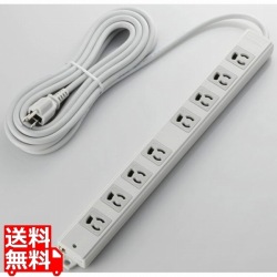 工事・物件に最適な3ピン 熱に強い 雷ガード マグネット付 電源タップ 8個口 5m グレー 写真1