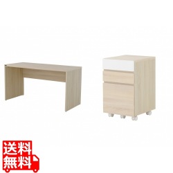 HELM(ヘルム) デスク(140cm幅)サイドチェスト(引出し)セット デスク 机 パソコンデスク ワークデスク オークナチュラル HM140-73DS-HM65-40H-IV 写真1