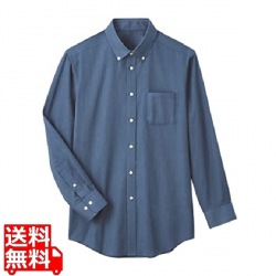 男女兼用オックスフォードシャツ 長袖 (ブルー) L 写真1