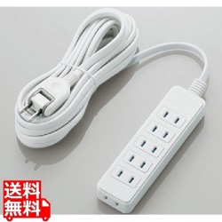 エレコム シャッタータップ 6個口 5m ホワイト | 電源タップ 延長コード 白 写真1