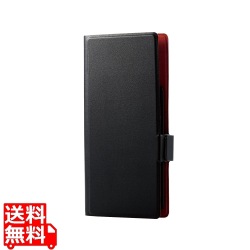 スマホケース 汎用 マルチケース Lサイズ レザー 手帳型 マグネット開閉 スライド式 スタンド機能 薄型 軽量 ストラップホール付 ブラック 写真1