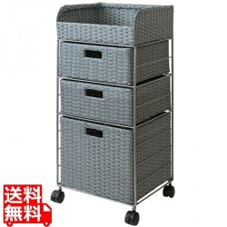 ラック チェスト ランドリー ラタン 軽量 幅36 高さ79 RB-358 ブルー 宮武製作所 | キャスター付き 写真1