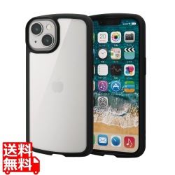 iPhone 14 / 13 ケース カバー ハイブリッド 耐衝撃 衝撃吸収 軽量 薄型 ストラップホール付 背面クリア TOUGH SLIM ブラック 写真1