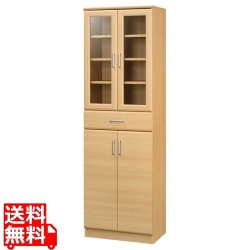 食器棚 白井産業 幅57cm 高さ181cm ガラス扉 収納 ナチュラルブラウン キッチン収納 シンプル ベアルモ BRM-1855DGHNA 写真1