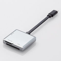 Lightningメモリリーダライタ/SD+microSD対応/Type-C変換アダプタ付属/シルバー 写真1