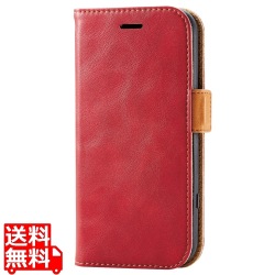らくらくスマホ F-52B ケース カバー レザー 手帳 フラップ マグネット 耐衝撃 ステッチ ストラップホール付 レッド 写真1