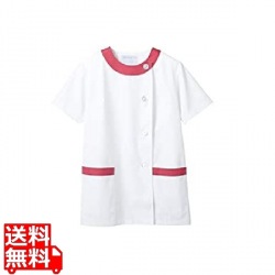 女性用調理衣半袖 1-094 白/ピンク L 写真1