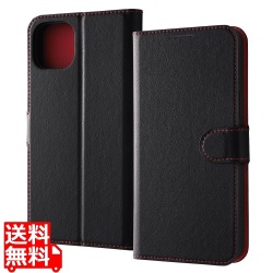 iPhone 15 Plus レザー シンプル マグネット/ブラック/レッド 写真1