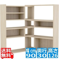 Like(ライク) 伸縮ラック(ハイタイプ/90cm幅) シェルフ デザインシェルフ 棚 伸縮 伸縮棚 ディスプレイ 収納 リビング収納 木目調  LK120-90SSR-IV 写真1