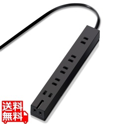 電源タップ 雷サージ ほこりシャッター 回転パーツ付き 固定 / 吊下 可能 倒れにくい 2ピン / 3ピン 対応 6個口 3m 黒 写真1