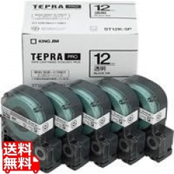 「テプラ」PROカートリッジ 透明ラベル 12mm×8m巻 黒文字 5個入エコパック 写真1
