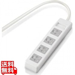 延長コード 電源タップ 2.5m 3P 4個口 マグネット ほこりシャッター アース付き EU RoHS指令準拠 白 二重被ふくコード熱に強い 絶縁キャップ付 写真1