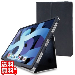 iPad Air 10.9インチ 第5世代 第4世代 (2022/2020年) ケース カバー 手帳型 フラップ ソフトレザー ハンドベルト 軽量 ブラック 写真1