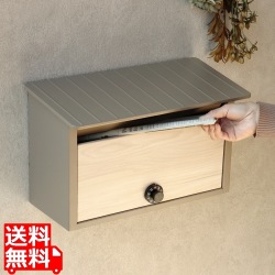 壁掛けポスト ダイヤルロック付き スリット窓付き 横長 コンパクト 木目 上品 カジュアル 錆びにくい【Lia(リア)】(ミルクティーベージュ/ホワイト木目) 写真1