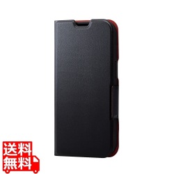 iPhone 14 / 13 ケース カバー レザー 手帳型 マグネット フラップ 耐衝撃 衝撃吸収 軽量 薄型 スタンド機能付 UltraSlim ブラック 写真1