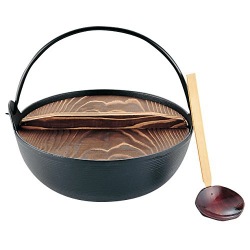 E-23鉄田舎鍋ホーロー無黒着色21cm杓子付 写真1
