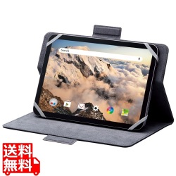 タブレットケース カバー 汎用 7?8.4インチ ソフトレザー 手帳型 フラップ マグネット フリーアングル ハンドベルト ペンホルダー ブラック 写真1