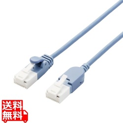 LANケーブル Cat6A スイングコネクタ 左右90°回転 爪折れ防止 スリムケーブル(直径3.5mm) RoHS 10m ブルー 写真1