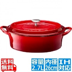 ボン・ボネール ココットオーバル 26cm レッド ※ IH対応 IH (100V/200V)とガス火対応 写真1