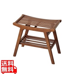 Bamboo スツール チェア ブラウン軽くて丈夫な竹材 完成品 サイドテーブル ディスプレイラックにも 棚付き 小物収納 玄関 寝室 高さ44cm 写真1