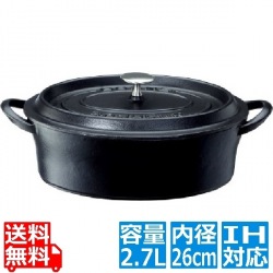 ボン・ボネール ココットオーバル 26cm ブラック ※ IH対応 IH (100V/200V)とガス火対応 写真1