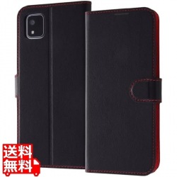 かんたんスマホ3 耐衝撃 手帳 マグネット ルーペ付/ブラック/レッド 写真1