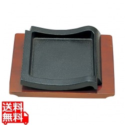 SN 鉄 ステーキ皿 瓦 木台付 19cm 写真1