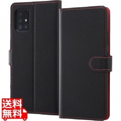 Galaxy A51 5G 耐衝撃 手帳 シンプル マグネット/ブラック/レッド 写真1