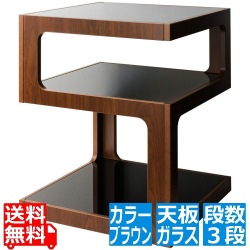 サイドテーブル 3段 ガラス天板 幅40 高さ52 ST-403 ブラウン 宮武製作所| テーブル ガラス おしゃれ ソファ ベッド リモコン 写真1