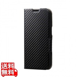 iPhone 14 / 13 ケース カバー レザー 手帳型 マグネット フラップ 耐衝撃 衝撃吸収 軽量 薄型 スタンド機能付 UltraSlim カーボン調ブラック 写真1