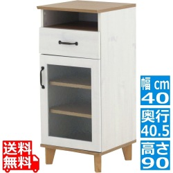REBISTO (リビスト)スリムキャビネット リビングボード サイドボード リビング収納 スリムキャビネット 収納棚 隙間収納 棚 幅40cm 電話台 RV90-40LC-WH/GN 写真1