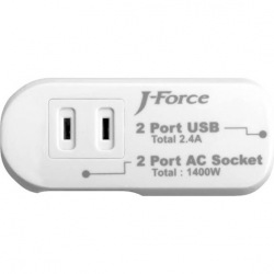 電源タップ付USB充電器 2×2 収納可能電源パップ折り畳み式 白 写真1