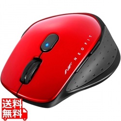 無線 BlueLED 5ボタン NEOFITマウス Mサイズ レッド 写真1