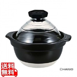 ハリオ フタがガラスのご飯窯 2?3合用 GNR-200-B-W 写真1