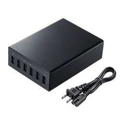 USB充電器(6ポート・合計12A・ブラック) 写真1