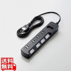 AV雷ガードタップ/個別スイッチ/ホコリシャッター付/4個口/2.5m/ブラック 写真1
