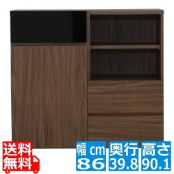 HELM(ヘルム) キャビネット(89cm幅) リビングボード チェスト 本棚 収納 引き出し 扉付 幅約90cm 北歐 モダン おしゃれ 木製 ブラウン HM90-90C-BR 写真1