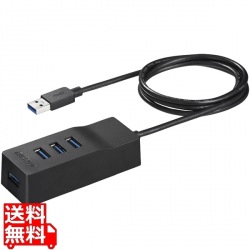 USB3.0 上挿し 4ポートセルフパワーハブ マグネット付き ブラック 写真1