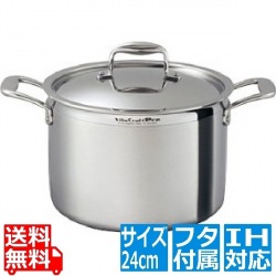 ステンレス ビタクラフト・プロ 半寸胴鍋 (蓋付)24cm No.0223 ※ IH対応 IH (100V/200V)とガス火対応 写真1
