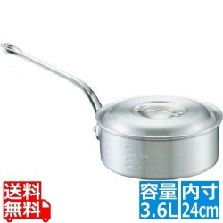 アルミ キング 浅型 片手鍋 (目盛付) 24cm 業務用【ガス火専用】 写真1