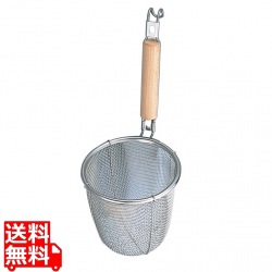 MI 18-8 白木柄 うどんテボ(8メッシュ)丸底 直径140 写真1