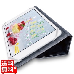 タブレットケース カバー 汎用 7?8.4インチ ソフトレザー 手帳型 フラップ 2アングル ペンホルダー ブラック 写真1