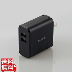 スマートフォン・タブレット用AC充電器/4.8A出力/USB-Aメス2ポート/おまかせ充電搭載/ブラック 写真1